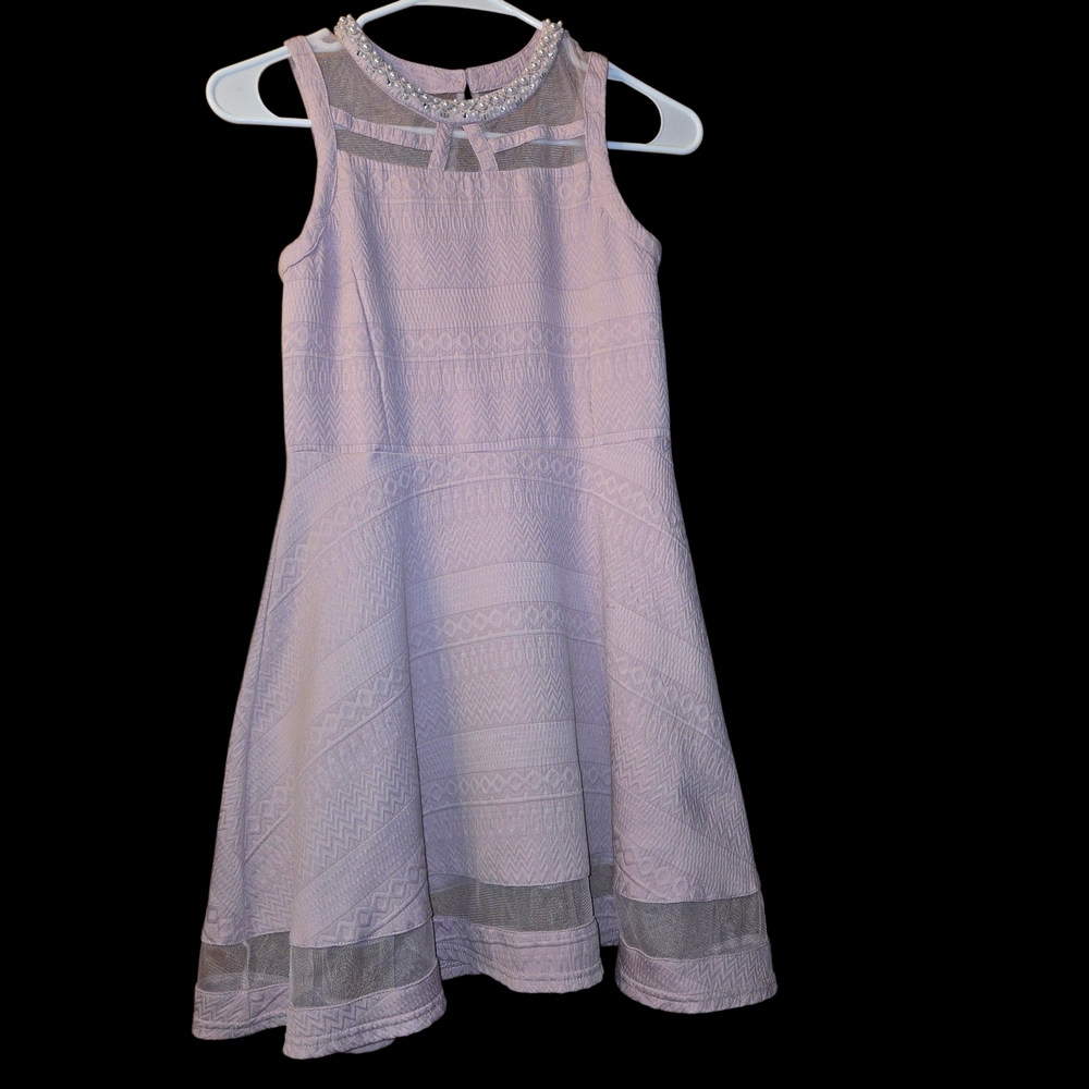 Girls Sleeveless Pinky Lavender Party Dress‎ with Pearl Collar